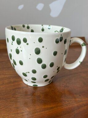 Anthropologie Green Splatter Mug Portuguese Stoneware 16 oz Made in Portugal